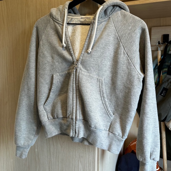 Aritzia Denim Forum Cropped Zip Hoodie- Size XS - Picture 1 of 4